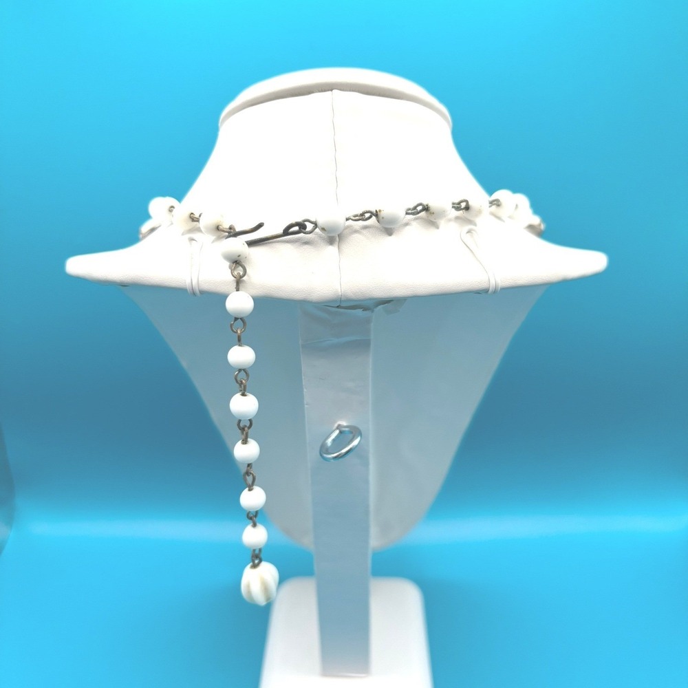 Vintage White Plastic Oval Beaded Necklace Extender Chain Charm READ - Picture 2 of 8